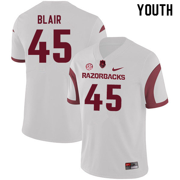 Youth #45 Simeon Blair Arkansas Razorbacks College Football Jerseys Sale-White - Click Image to Close